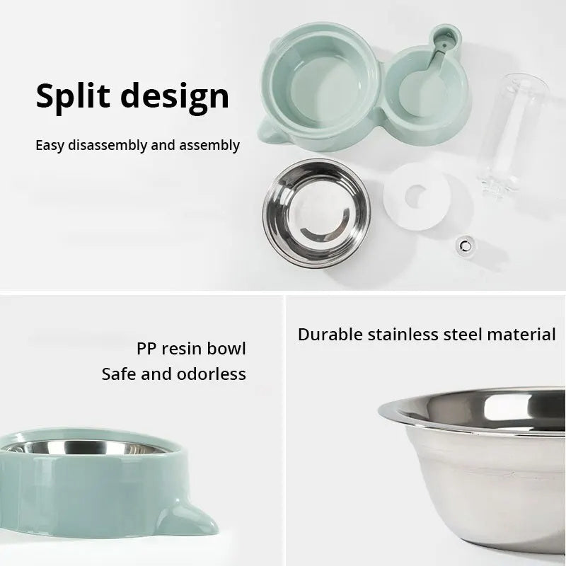 犬猫用 自動給餌・給水ボウル ステンレス製 フード&ウォーターディスペンサー