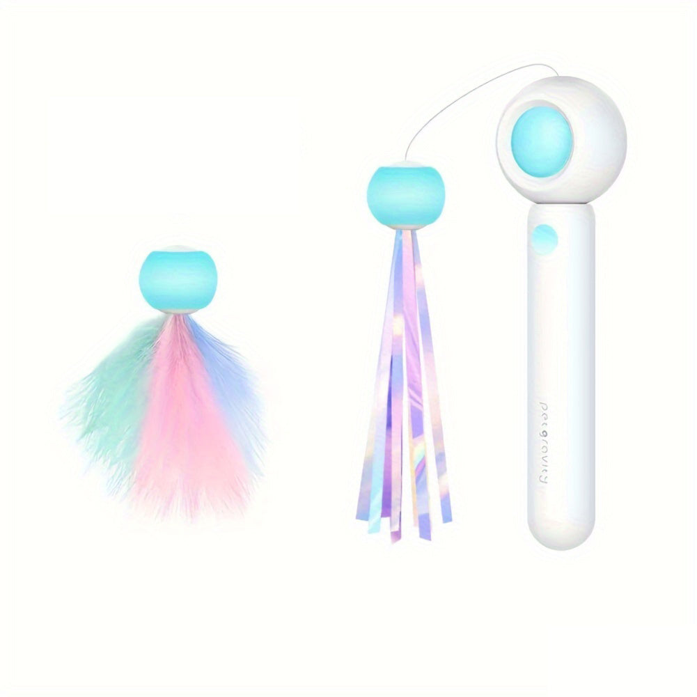 猫用 おもちゃ 伸縮式じゃらし 羽根&タッセル付 インタラクティブ遊び 室内運動